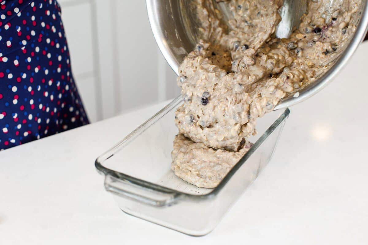 liz pouring batter into pan