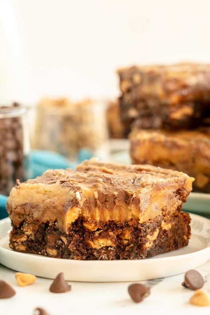 peanut butter brownie with a bite taken out of it.