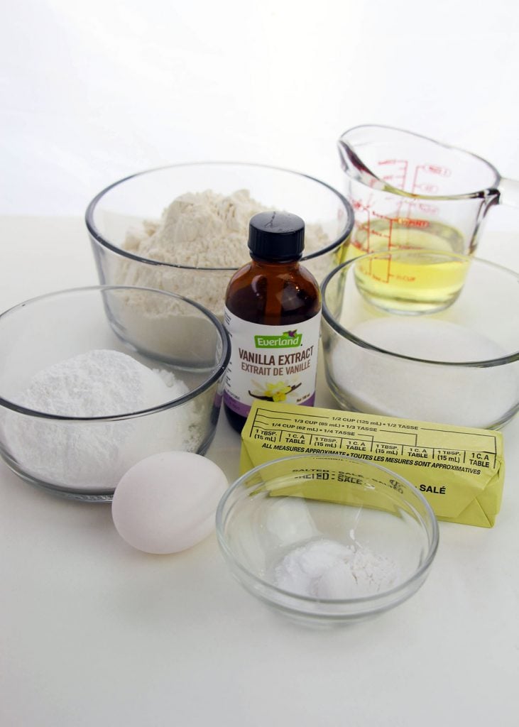 baking ingredients laid out to make sugar cookies