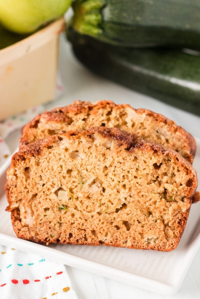 closeup of slice of apple zucchini bread