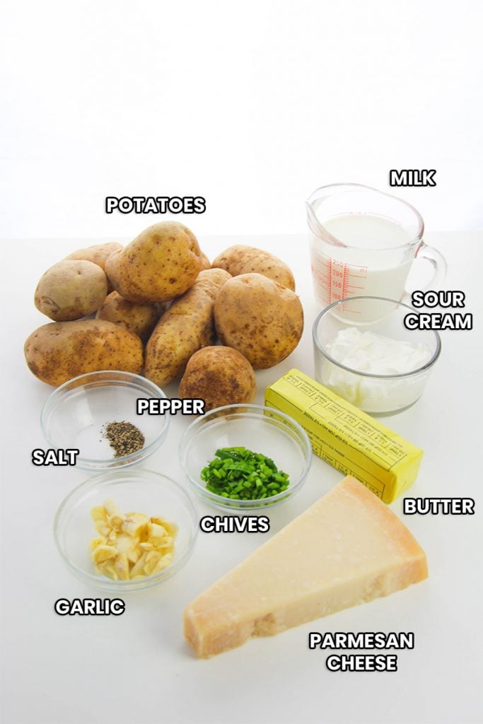 labeled ingredients for garlic mashed potatoes
