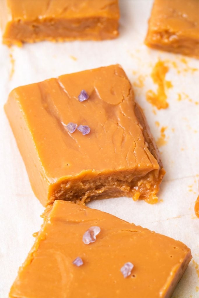 salted caramel fudge on paper