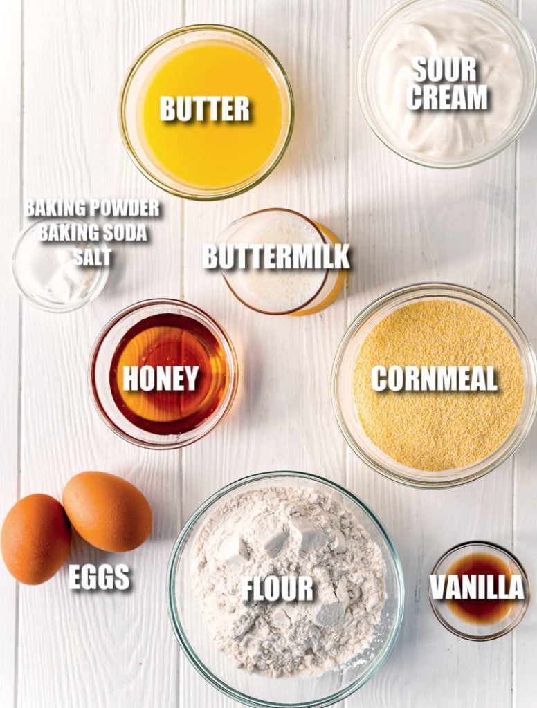 ingredients laid out to make honey cornbread