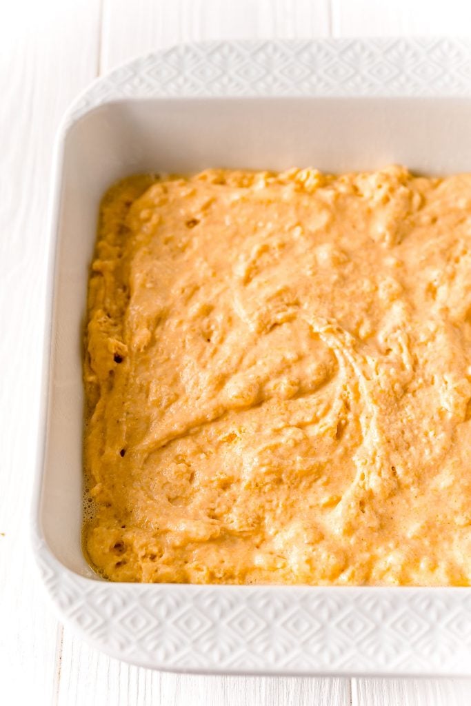 honey cornbread batter in baking dish