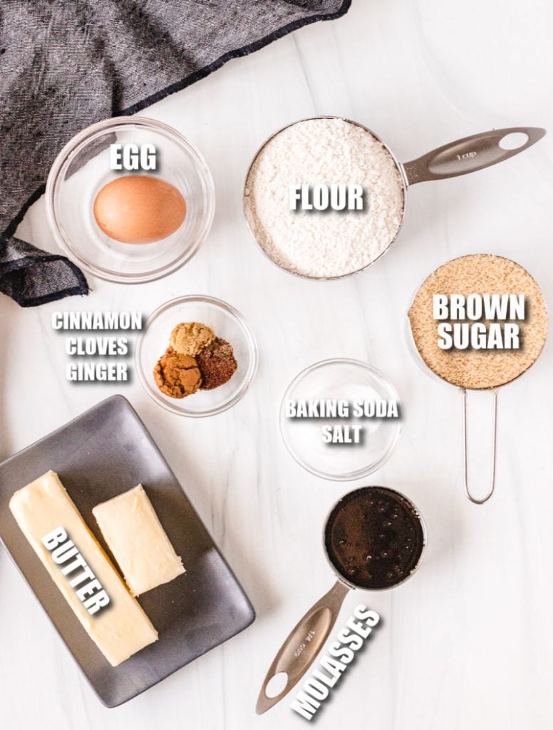 overhead shot of ingredients laid out to make molasses cookies