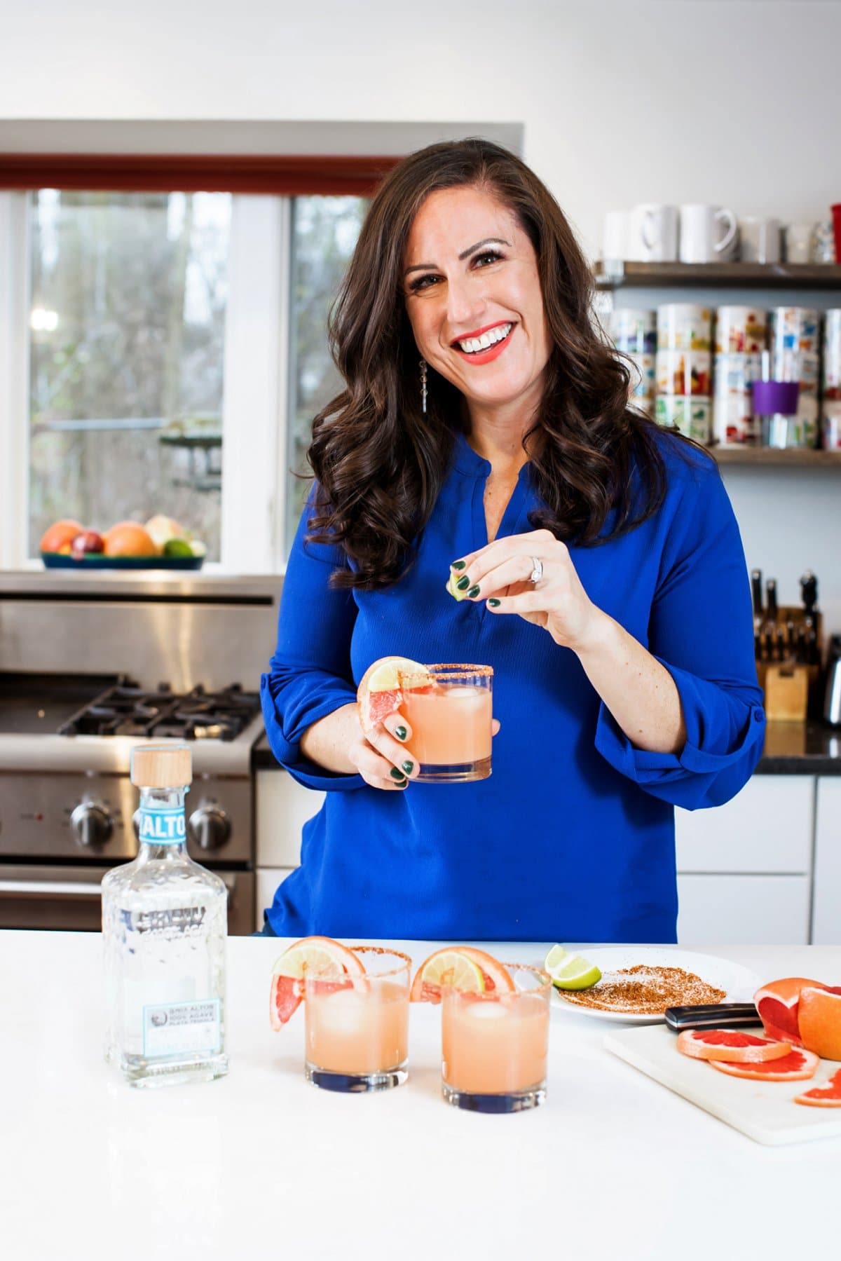 Liz drinking Grapefruit Margarita