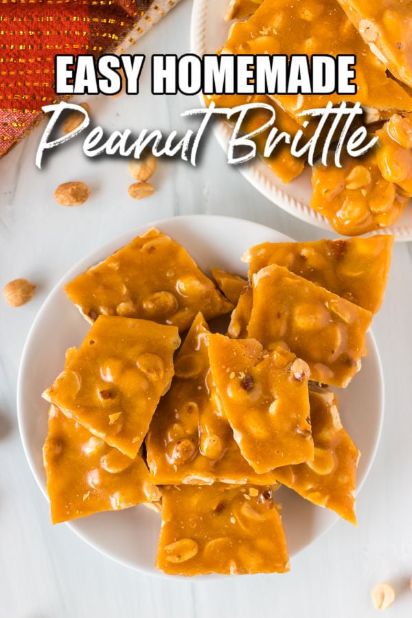 stack of peanut brittle on a white plate