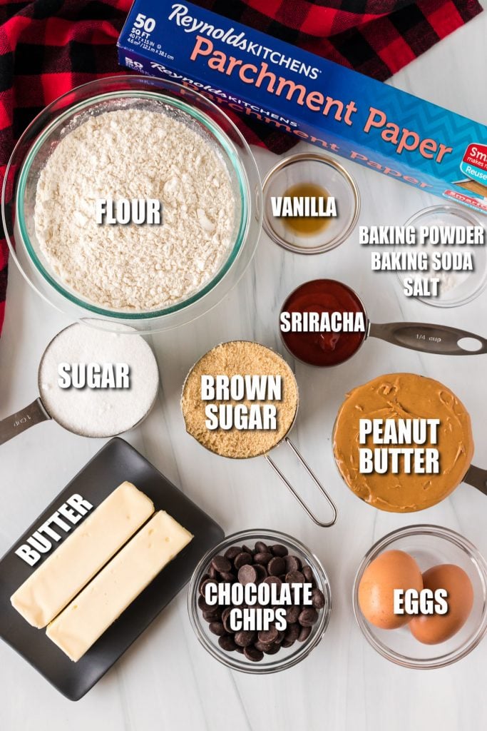 overhead shot of ingredients laid out to make cookies