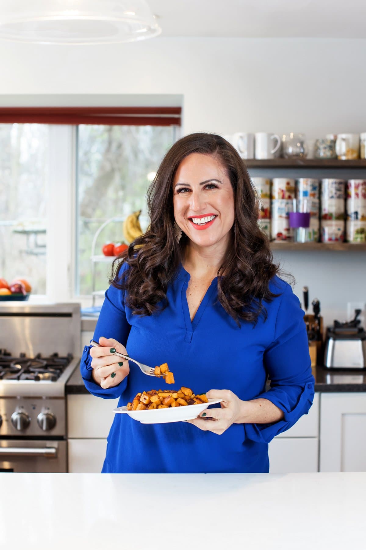 Liz eating honey chipotle butternut squash