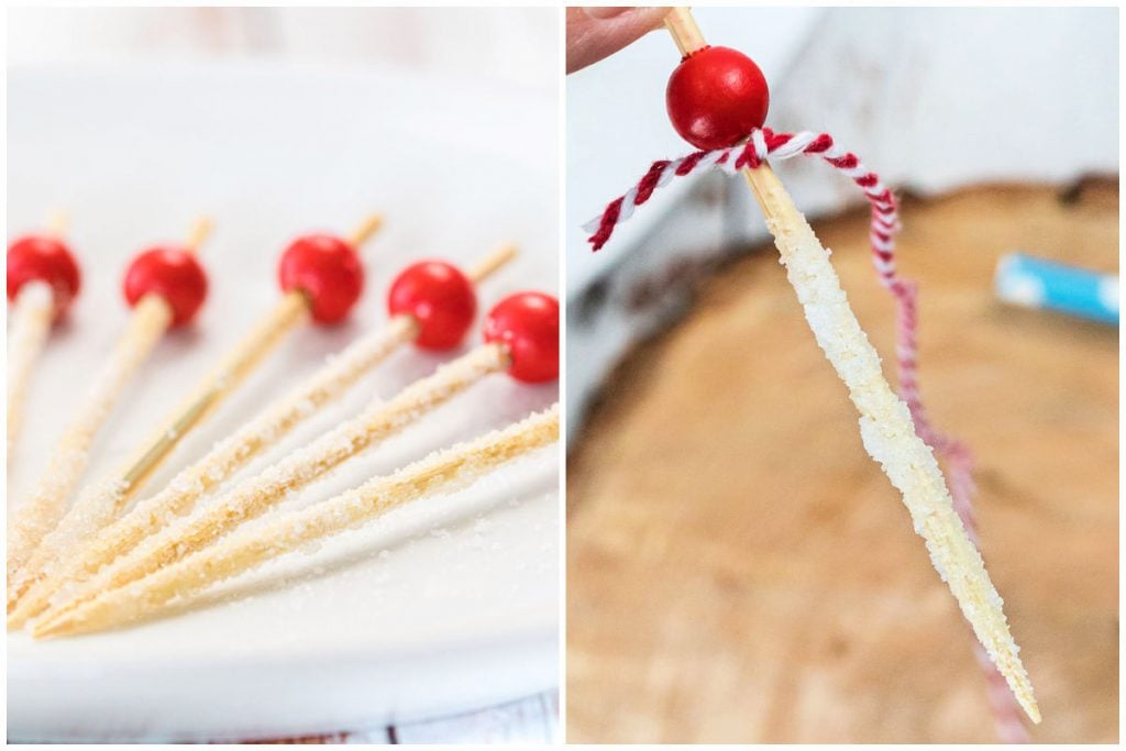 wooden skewer coated in sugar