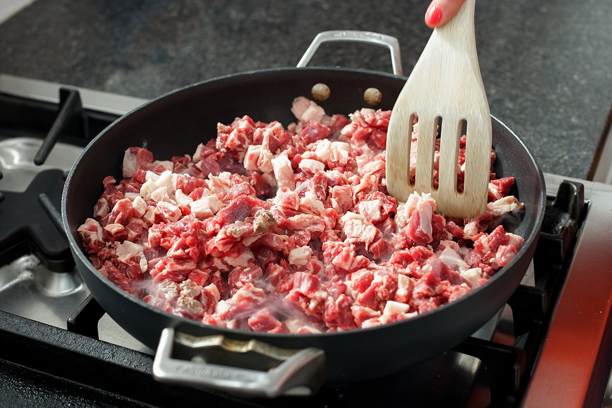 cooking diced beef