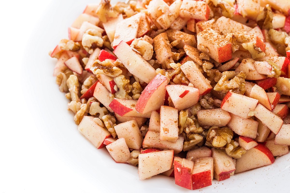 bowl of charoset, apple walnut salad served at passover seder