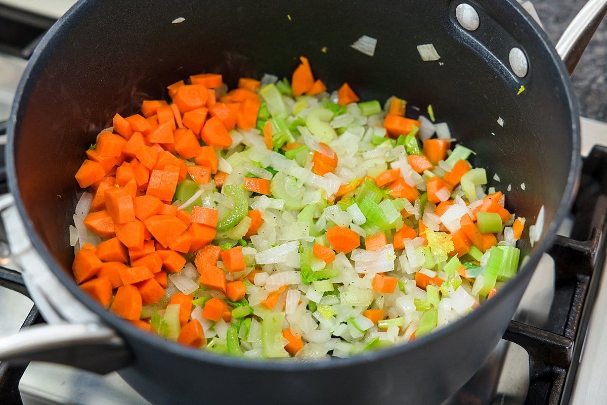 cooking vegetables in a pan
