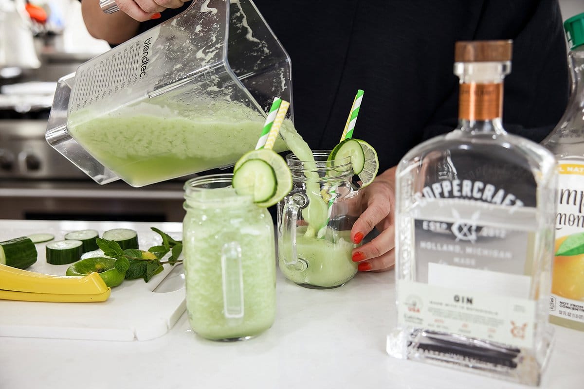Liz Pouring Cucumber Lemonade Gin Slushie