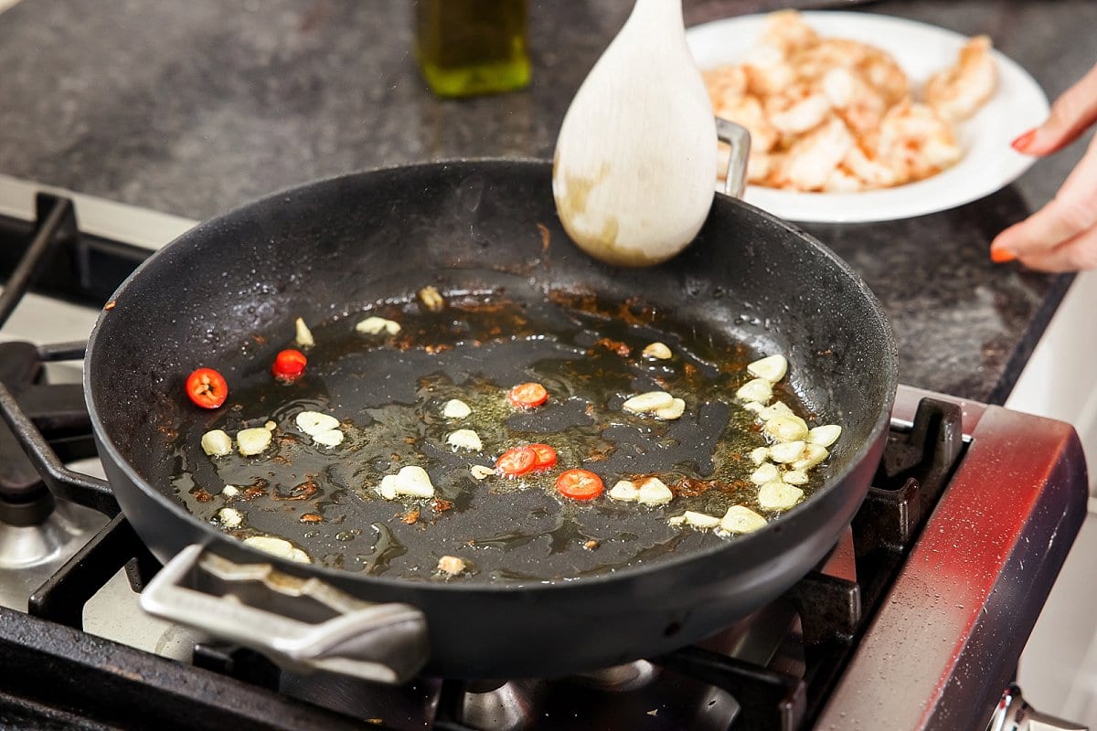 Sauteeing Garlic and Chilies