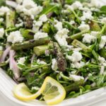 Grilled Asparagus Salad with Crumbled Goat Cheese and Arugula