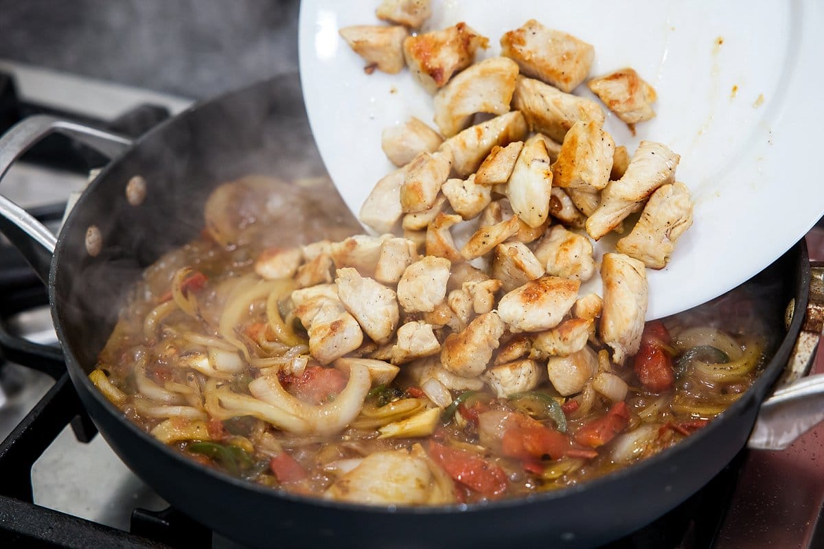 Adding chicken back to pan