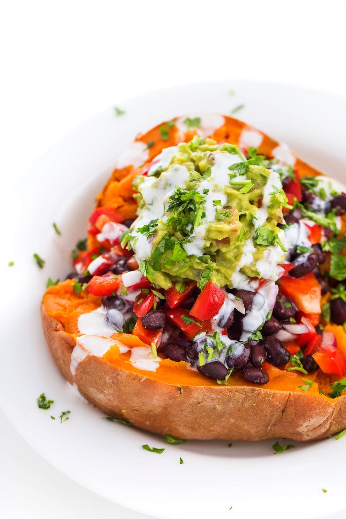 plate of black bean stuffed sweet potato