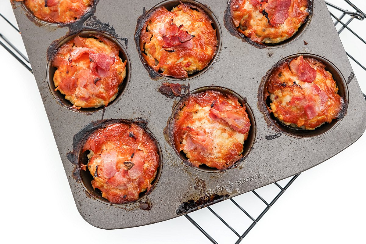 Turkey meatloaf muffins in a muffin pan