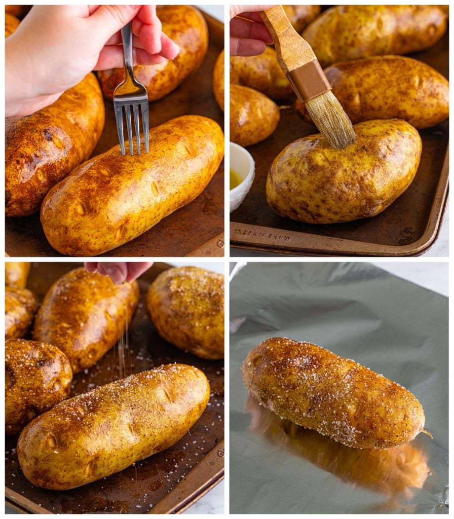 collage of photos prepping potatoes with oil to cook in crockpot