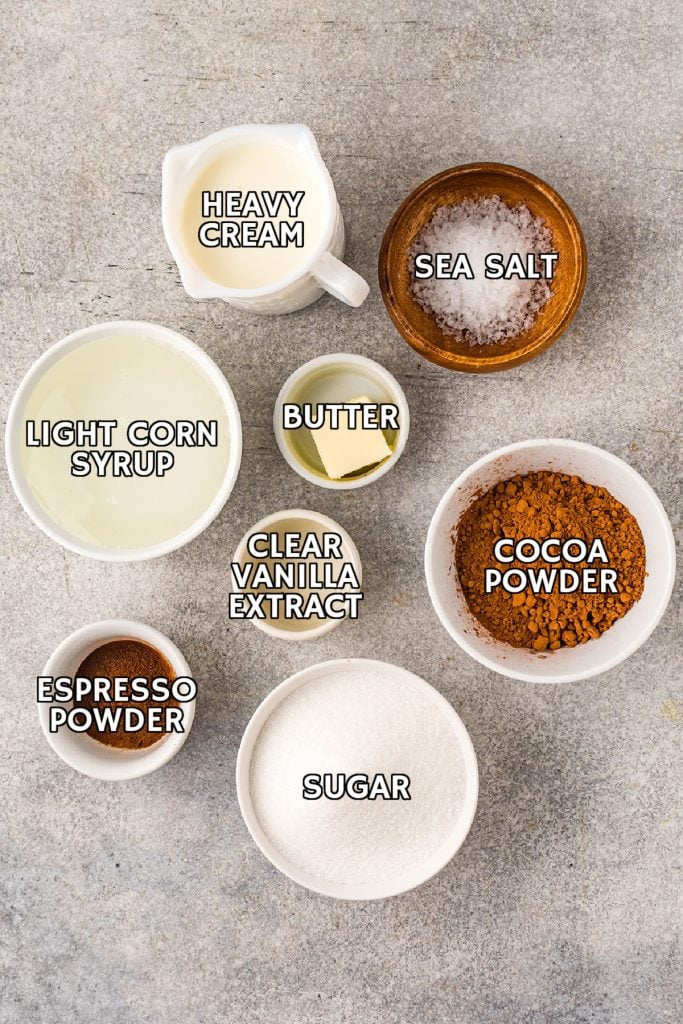 labeled shot of ingredients laid out to make chocolate caramels