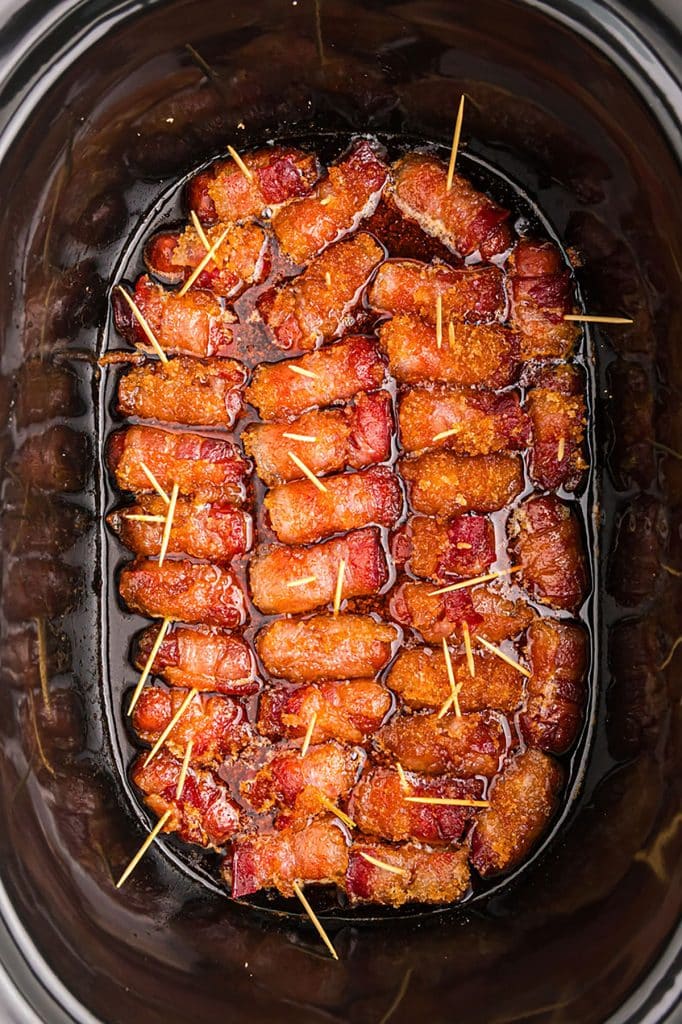 bacon wrapped lil smokies in a crockpot.
