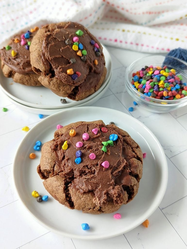 cosmic brownie cookie on a white plate.