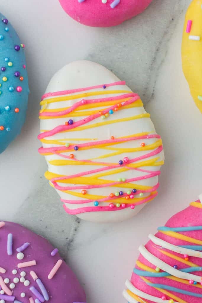 overhead shot of colorful easter egg truffles.
