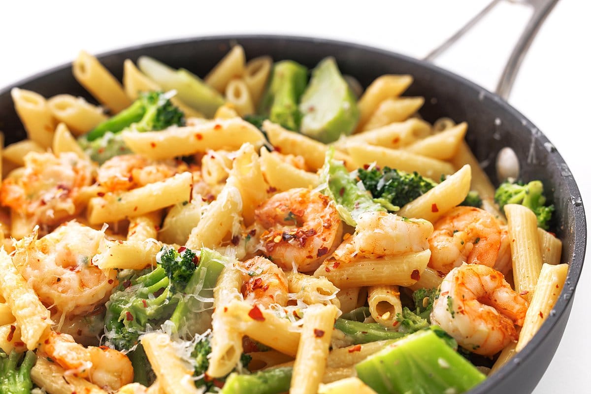 Shrimp and broccoli penne.