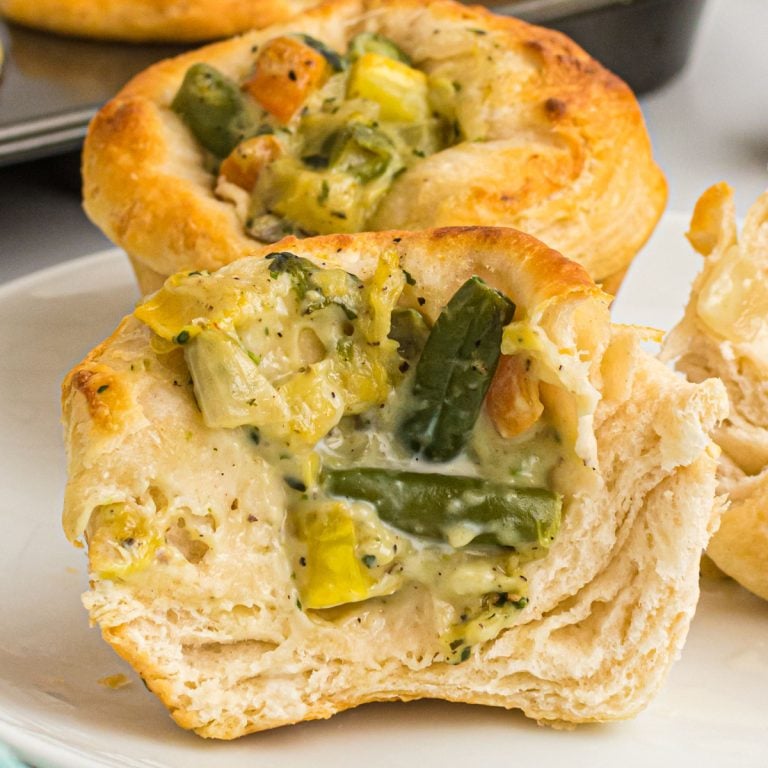 mini pot pie sliced in half.