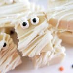 overhead shot of mummy fudge for halloween.