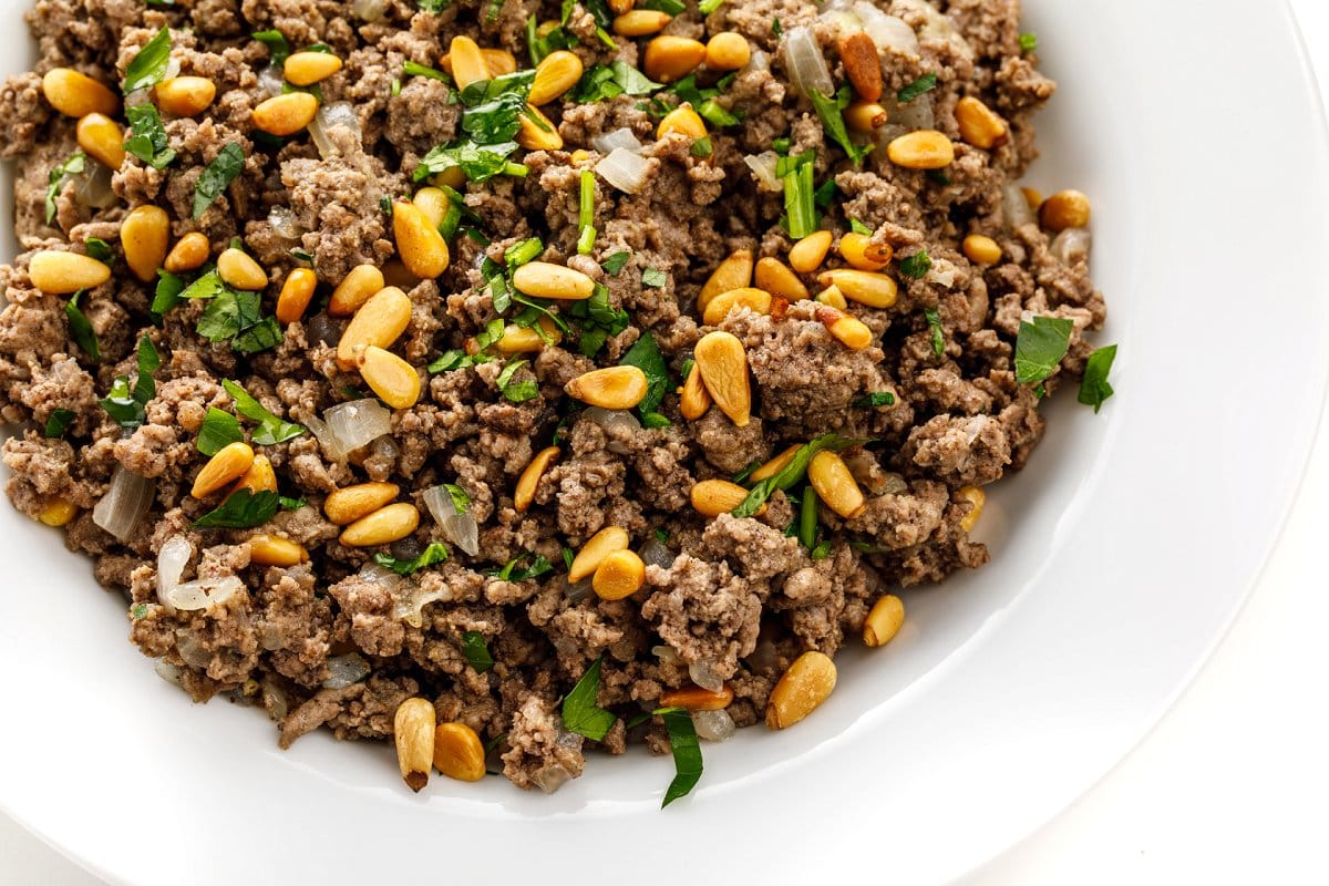 Lebanese Hushwee- ground beef with pine nuts.