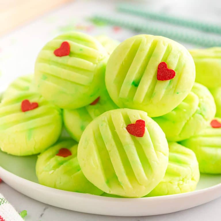 plate of grinch christmas cream cheese mints.