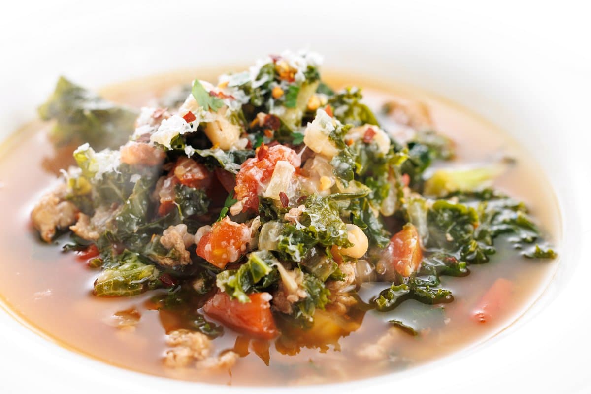 Sausage, kale, and white bean soup.