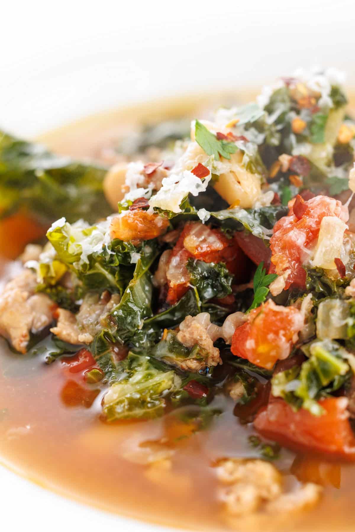 Sausage, kale, and white bean soup.