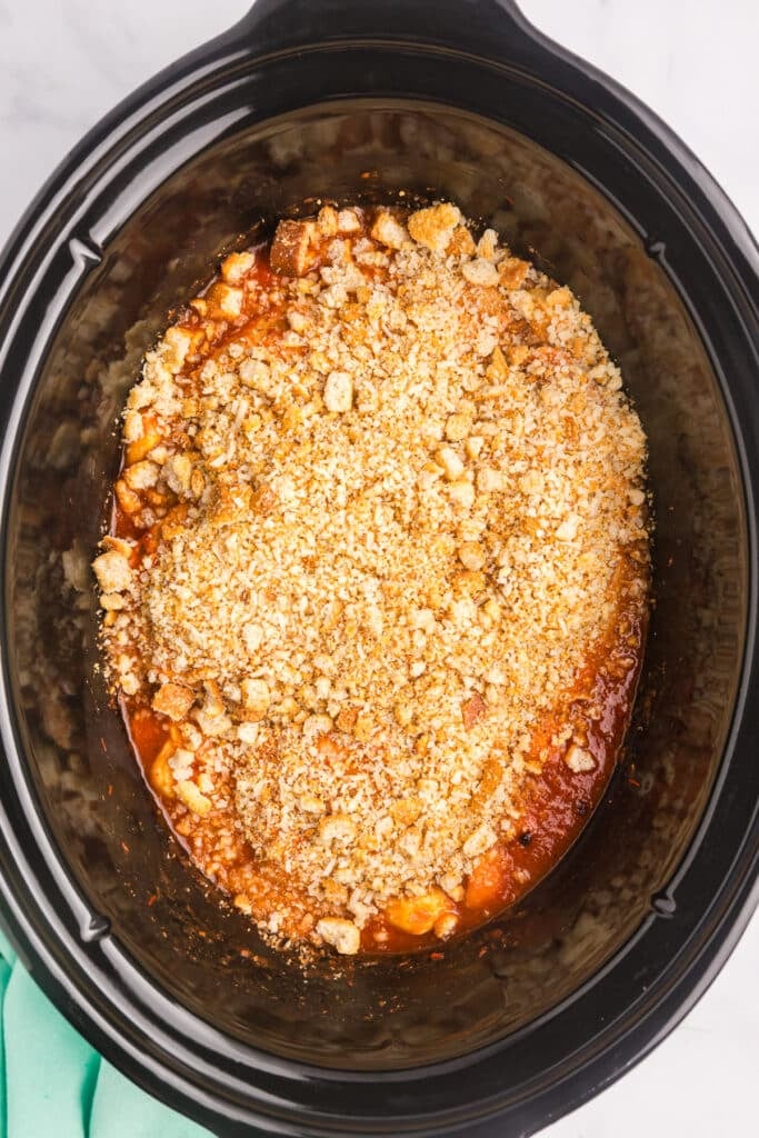 breadcrumbs sprinkled in a crockpot over chicken.