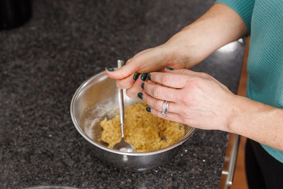 Forming matzo balls by hand.