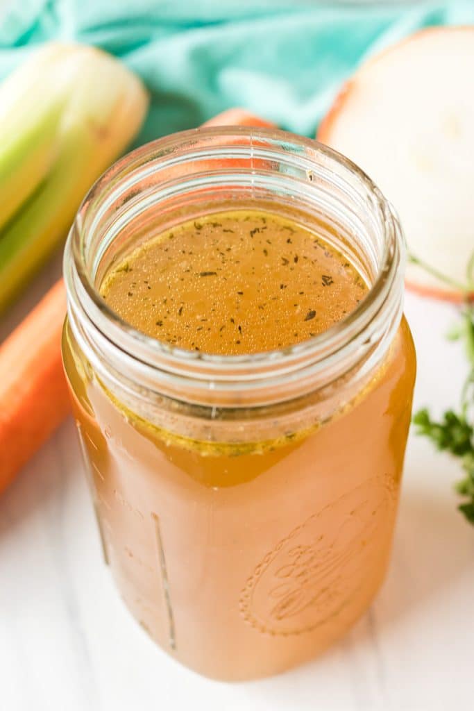 chicken stock in a mason jar.