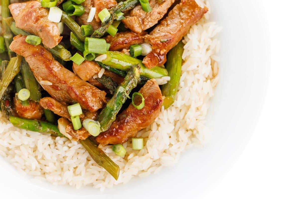 Pork and asparagus stir fry.