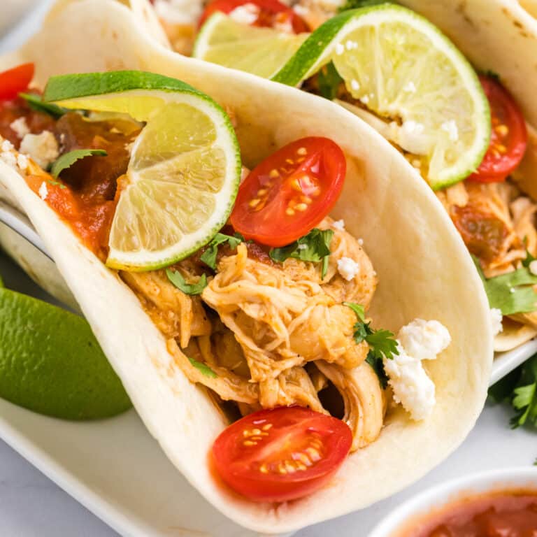 honey lime chicken tacos on a plate.