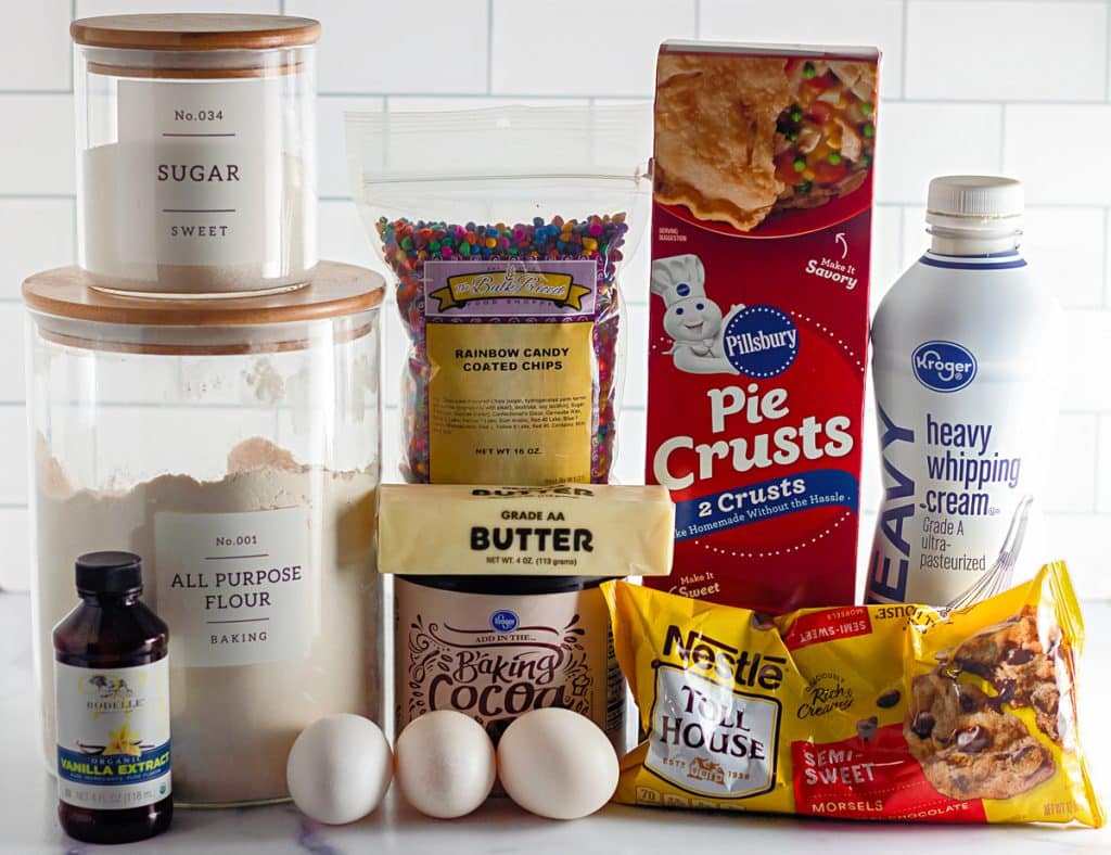 ingredients laid out to make a chocolate brownie pie.