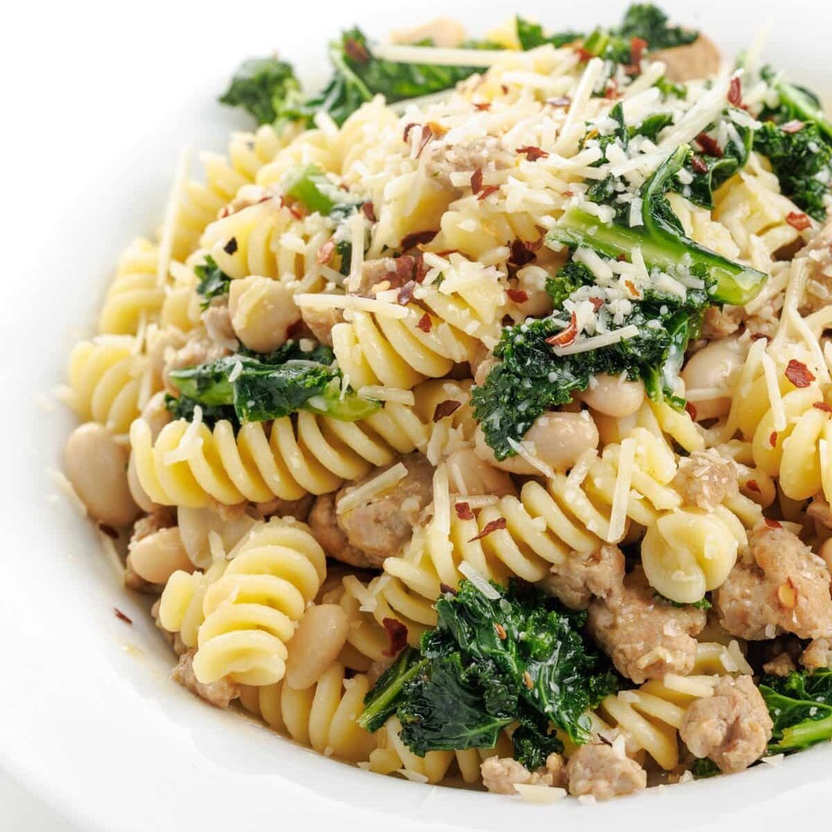 Sausage and Kale Pasta with White Beans