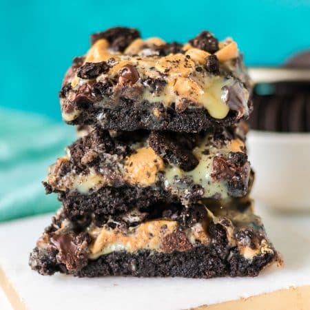 stack of three oreo magic bars.