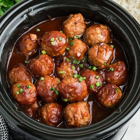 cranberry meatballs in a crockpot.