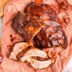 overhead shot of sliced ribs.