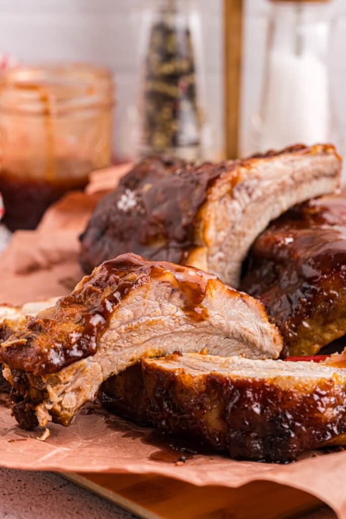 stack of bbq rib bones.