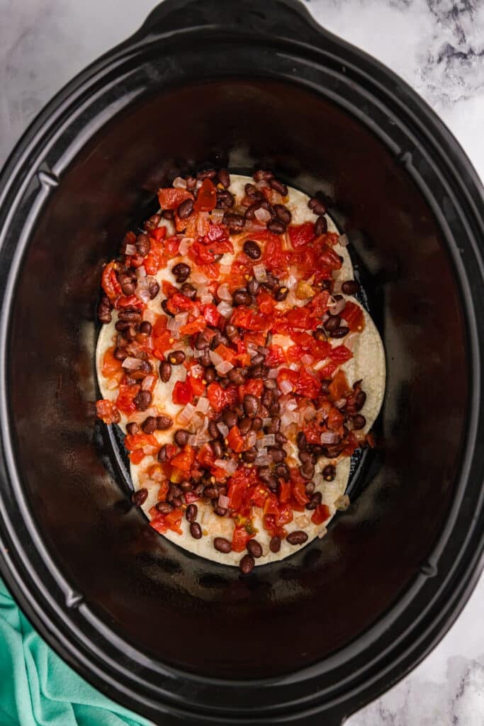 black beans & rotel in a crockpot.