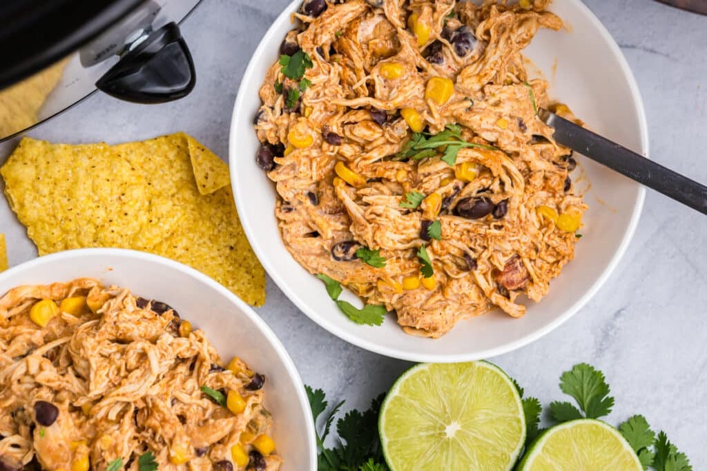 two bowls of creamy fiesta chicken.