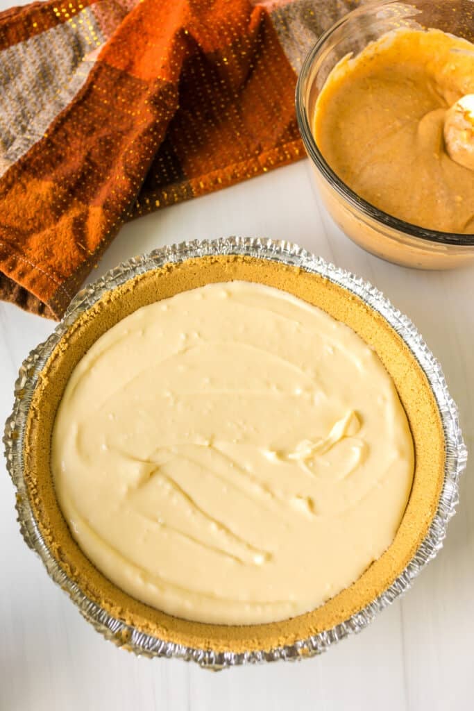 cheesecake batter in a graham cracker crust.