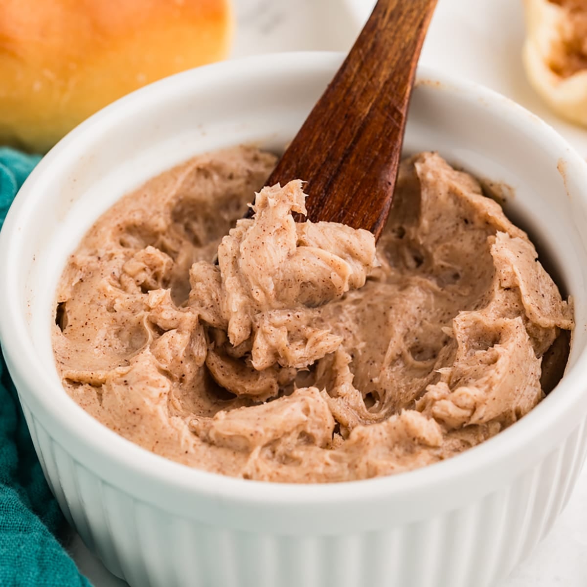 cinnamon honey butter in a serving bowl.